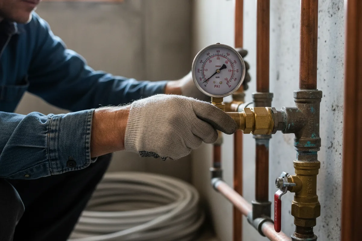 Pressure testing a repaired line during Water Line Repair in Stilwell